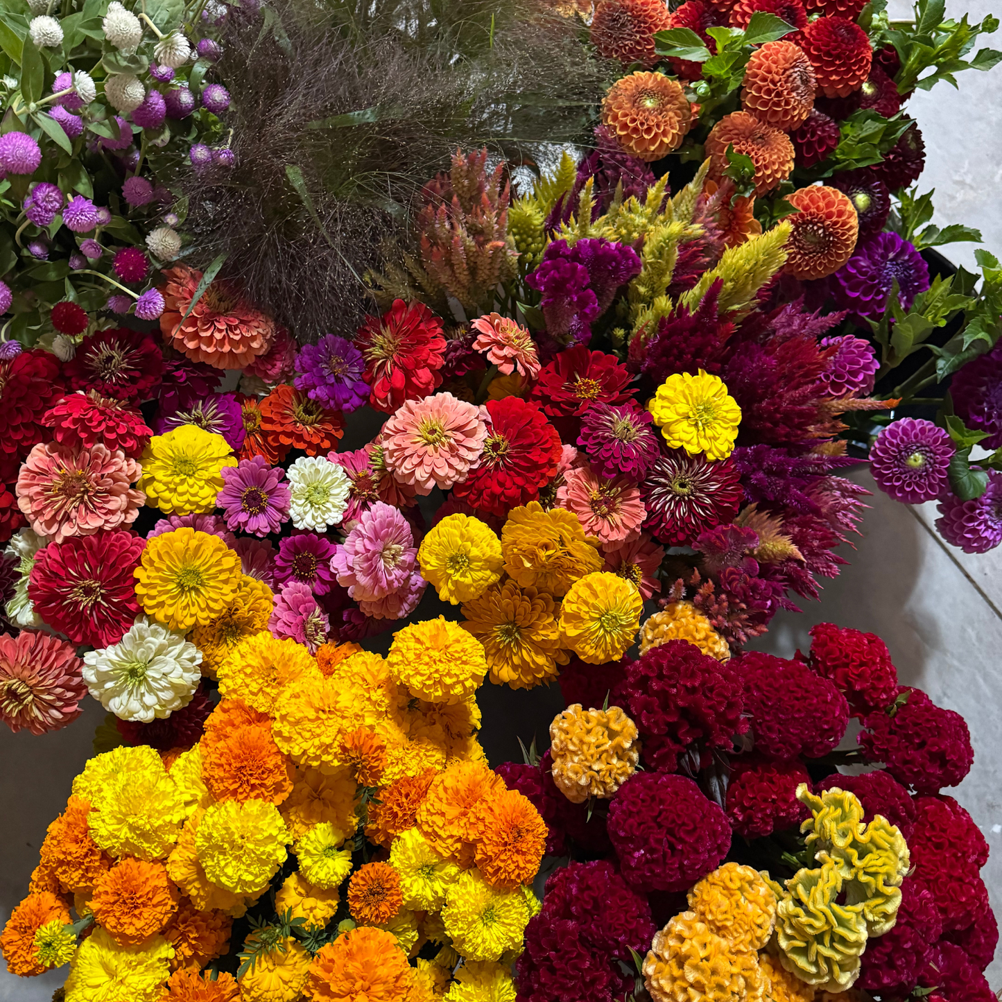 Mixed Seasonal Flower Buckets